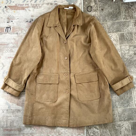 Vintage Camel Leather Jacket XL Genuine Leather Boho Y2K Textured Retro Coat - Picture 3 of 12